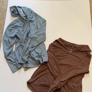 Blue and Brown Lightweight Hoodie and Quarterzip Tops